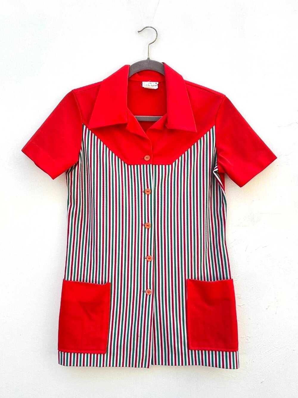 Vintage Women's La Grace by Gordon Candy Striped Waitress Uniform Shirt Medium